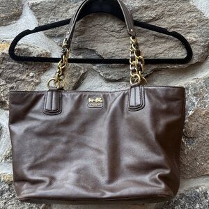 Coach Madison 20466 Brown Pebbled Leather Shoulder Bag w/ Gold Lux Chain
